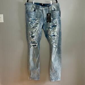 Jordan Craig Sean Slim Tapered Distressed Jeans Ice Blue 38x34 NWT Streetwear